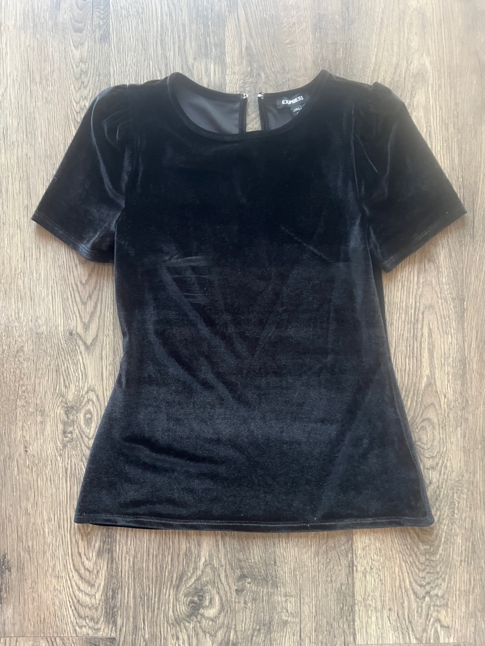 Express Black Velvet Short-Sleeve Top - Size Small